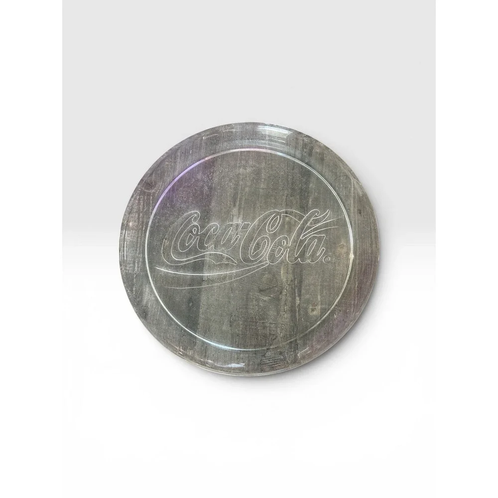 Coca-Cola Clear Glass Round Serving Tray Platter 13 Inch Etched Script Logo